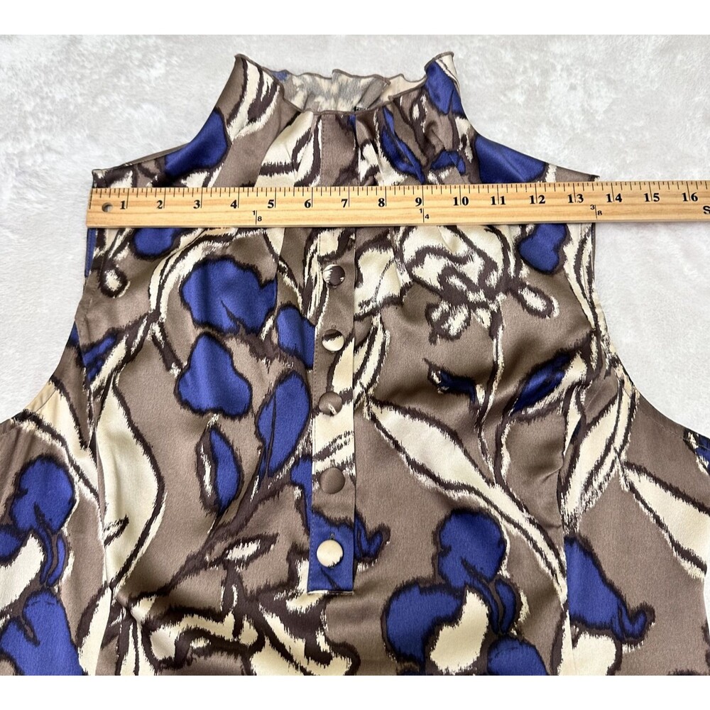 ETCETERA Women's Taupe/Blue Floral Silk Mock Neck Sleeveless Top Blouse Sz 6 - Picture 9 of 14